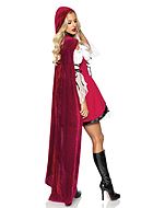 Red Riding Hood, costume dress, satin trim, hood, cape, peasant sleeves